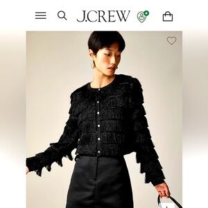 J.Crew Fringe cardigan sweater in metallic yarn. Holiday party favorite!